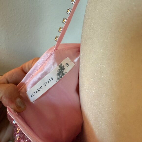 Altar’d State Pink Sequin Bow Dress – Size Medium (NWT) - Picture 6 of 9